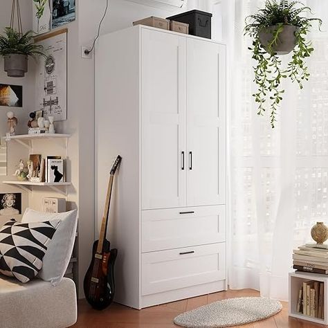 Amazon.com: Wood Wardrobe Closet with 2 Doors and Drawers，Bedroom Freestanding Armoire Storage Cabinet with Shelves，Wooden Wardrobe Combination for Hanging Clothes Feng Hua Li Zhi (31.5”W X 18.9”D X 68.9”H) : Office Products Wooden Armoire, Wardrobe Storage Cabinet, Armoire Storage, Freestanding Storage Cabinet, Cabinet With Shelves, Free Standing Closet, Drawers Bedroom, Wood Wardrobe, White Wardrobe