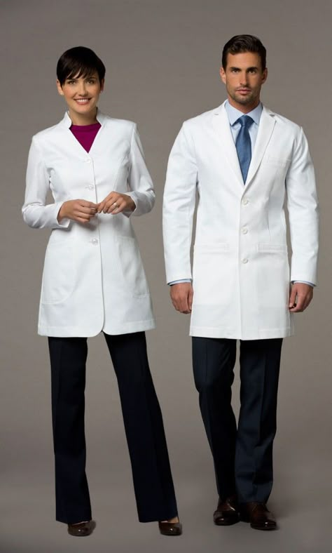 2014 Designer lab coats. Modern. Slimming. Tailored. Lab Coat Fashion, Lab Coats For Men, Doctor Coat, White Lab Coat, Medical Scrubs Outfit, Scrubs Dress, Doctor Outfit, Scrubs Outfit, Hospitality Uniform