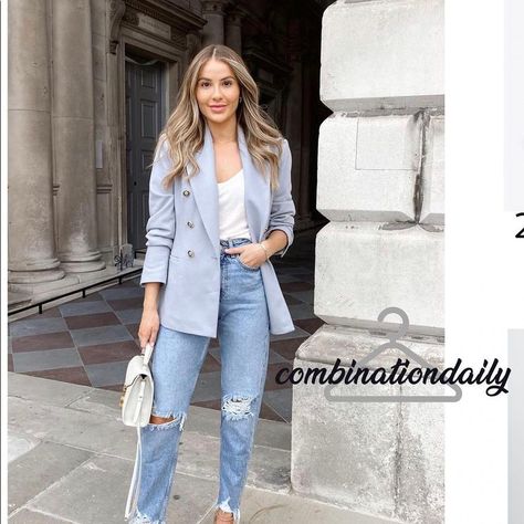 Polyester Viscous Elastane Light Blue/ Very Light Gray Like First And Last Photos Light Blue Blazer Outfits For Women, Light Blue Blazer Outfit, Blue Blazer Outfits For Women, Nadia Anya, Blue Blazer Outfit, Light Blue Blazer, Outfits Con Jeans, My Camera Roll, Blazer Outfits For Women