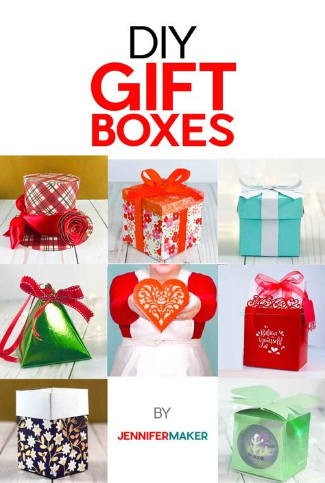 DIY Gift Box Ideas and Templates with Free Patterns by JenniferMaker Box Template Printable Free Patterns, Cricut Gift Boxes, Jennifer Maker Cricut, Gift Box Template Printable, Gift Box Template Free, Cricut Boxes, Box Templates Printable Free, Gift Box Pattern, Gift Box Templates