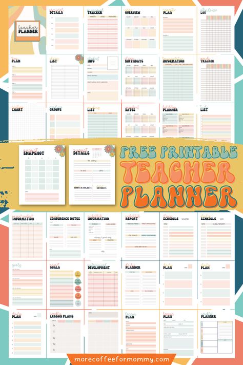 Free Printable Teacher Planner: 35+ Templates Teacher Planner Printables Free, Teacher Planner Ideas, Teacher Binder Printables Free, School Planner Organization, Free Teacher Binder, Free Lesson Planner, Teacher Binder Organization, Printable Teacher Planner, Happy Planner Teacher