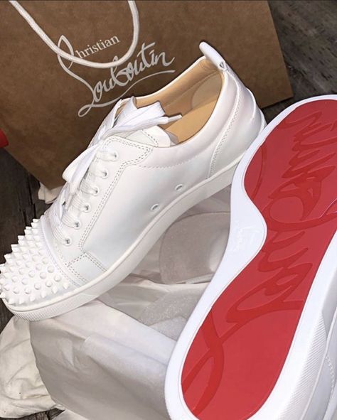 Red Bottoms Shoes Women, Buchona Shoes, Louboutin Sneakers Women Outfit, White Red Bottoms, Louboutin Sneakers Women, Red Bottoms Sneakers, Christian Louboutin Shoes Mens, White Louboutin, Cowgirl Boots Outfit