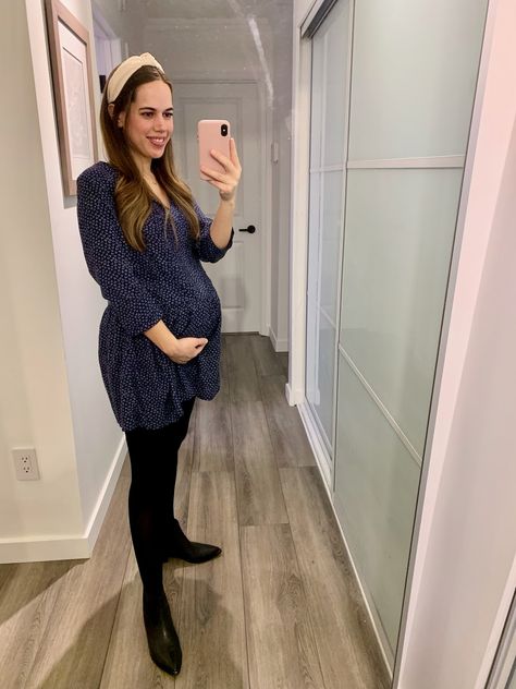 Jules in Flats - Tie-Neck Swing Dress (Business Casual Workwear on a Budget) Casual Outfits Pregnant, Business Casual Outfits Pregnant, Business Casual Pregnancy Outfits, Casual Pregnancy Outfits, Comfortable Teacher Outfits, Polished Outfits, Dress Business Casual, Blue Dress Outfits, Casual Maternity Outfits