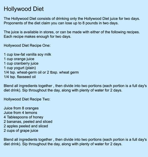 recipe for Hollywood Juice Diet Hollywood Diet, Sugar Free Diet Plan, Tuscan Salmon Recipe, Tuscan Salmon, Dash Diet Recipes, Fitness Foods, Protein Shake Smoothie, Lemon Detox, Sugar Free Diet