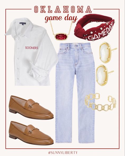 Football season is starting soon!!! These button downs are sooo cute for game day and something you could wear for years to come. They also have the option to customize. ou football | college football | fall | football season | autumn | boomer sooner | jeans | loafers | jewelry | kendra scott | game day | over 40 | game day accessories | crimson | burgundy | oklahoma sooners | ltku | headbands | college | sorority | greek life | moms weekend | ou mom Follow my shop @sunnyliberty on the @sh Ou Football Outfits, Oklahoma Sooners Gameday Outfit, Oklahoma Game Day Outfit, Fall Football Outfit, Moms Weekend, College Gameday Outfits, Gameday Outfits, Ga Bulldogs, Ou Football