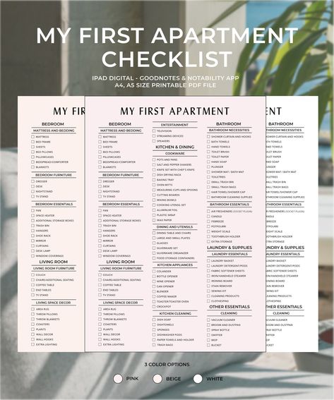 Excited to share this item from my #etsy shop: New Home Essentials Checklist, New home checklist printable,First home checklist,First apartment checklist | PDF | A4 | A5 #checklistprintable #realestatemoving #movingchecklist #movingtodolist #apartmentchecklist #firsthomechecklist #firsthouselist #beige #pink What Do I Need For My First Apartment, Home Essentials Checklist, Checklist First Apartment, New Home Essentials Checklist, Checklist New Home, First Home Checklist, Moving Planner, Home Checklist, House Checklist