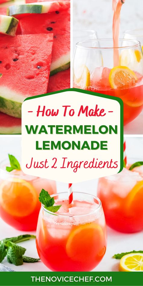 Feel like you’re on vacation, anytime! This gorgeous Watermelon Lemonade is made in just minutes, using your favorite lemonade concentrate and fresh chunks of ripe watermelon. It’s a summery treat you’ll crave year-round! Homemade Watermelon Lemonade, Summer Refreshing Drinks Non Alcoholic, Watermelon Lemonade Concentrate, Chipotle Watermelon Limeade Copycat, What To Do With Over Ripe Watermelon, Strawberry Watermelon Lemonade, Over Ripe Watermelon Recipes, Uses For Watermelon, Watermelon Treats For Party