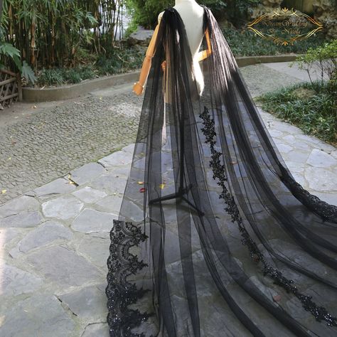 Black Cape Veil, Black Wedding Capes, Black Bridal Cape, Black Wedding Dress With Cape, Black Wedding Veil, Shoulder Accessories, Wedding Cape Veil, Jordan Wedding, Cape Veil