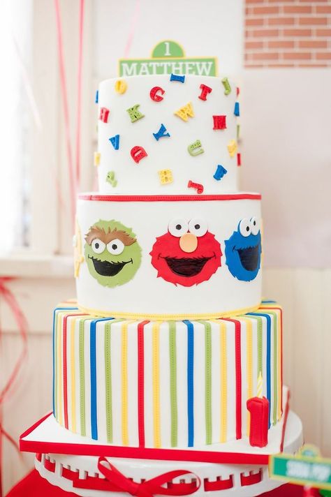 Sesame Street themed 1st birthday party via Kara's Party Ideas KarasPartyIdeas.com Invitation, cake, food, supplies, recipes, and MORE! #sesamestreet #sesamestreetparty (33) Abc Birthday Parties, Street Dessert, Sesame Street Birthday Cakes, Sesame Street Birthday Party Ideas, Alphabet Party, Elmo Birthday Party, Food Supplies, Sesame Street Birthday Party, Sesame Street Party