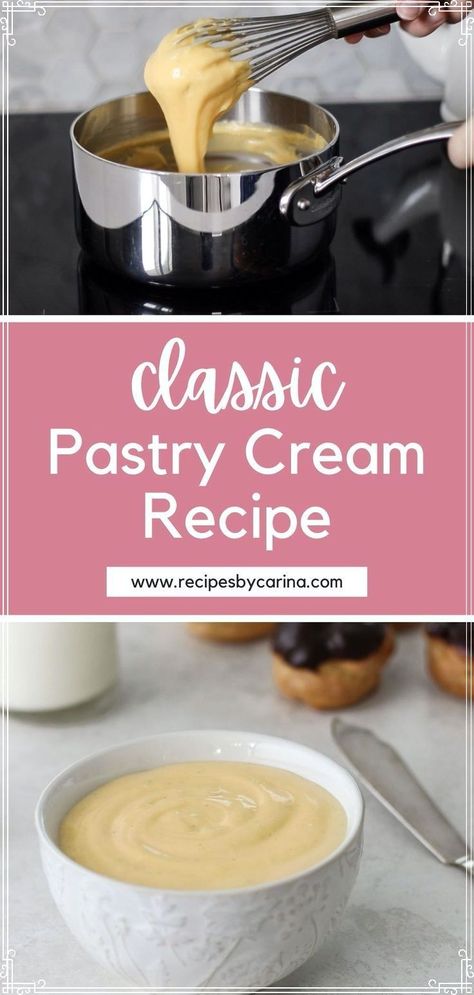 A simple and delicious Pastry Cream Recipe (Creme Patisserie) that can be used to fill all manner of sweet bakes and desserts. Creme Patissiere Recipe, Creme Recipe, How To Make Pastry, Vanilla Pastry Cream, Pastry Cream Recipe, Sweet Bakes, Ultimate Chocolate Chip Cookie, Vegetarian Breakfast Recipes, Delicious Donuts