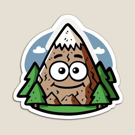 Get my art printed on awesome products. Support me at Redbubble #RBandME: https://www.redbubble.com/i/magnet/Cute-Cartoon-Mountain-with-Happy-Face-by-Akioos/161514106.TBCTK?asc=u Cartoon Mountains, Cartoon Mountain, Clear Blue Sky, Pretty Designs, Green Trees, Happy Face, Pet Bandana, Playful Design, Design Show