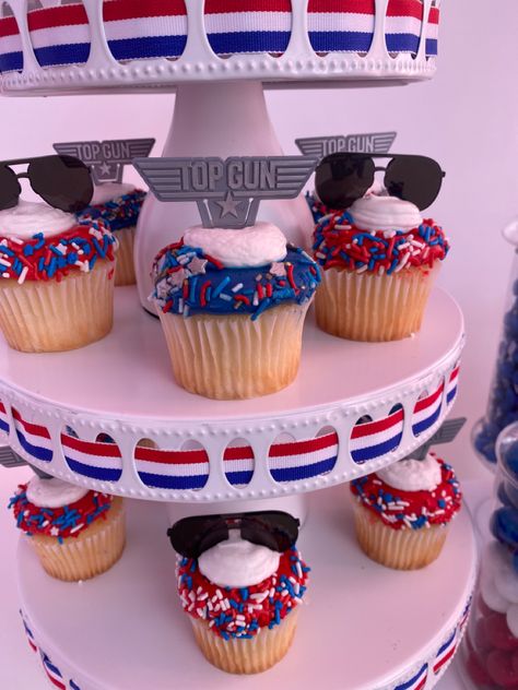 #CupCakes #TopGunCupcakes #FirstBirthday Maverick Birthday Party, Top One Birthday Party, Top Gum, Planes Birthday, Airplane Birthday Party, Boy Birthday Party Themes, Toddler Parties, Bday Party Theme, 1st Birthday Party Themes