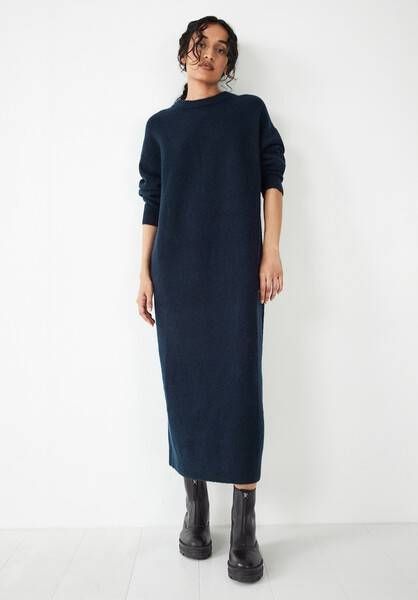 Drop Sleeve Dress, Knitted Dress Outfit, Navy Sweater Dress, Leather Shirt Dress, Midi Dress Navy, Knitted Midi Dress, Winter Dress Outfits, Cashmere Dress, Clean Slate