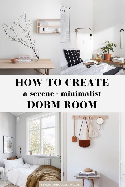 Looking for dorm room ideas for girls college or a minimalist dorm for guys or girls? Get inspired with these serene, minimalist dorm room ideas so you can make your own small spaces feel uncluttered, serene, and with a peaceful aesthetic. Single Dorm Room Ideas Minimalist, Dorms Room Ideas, Easy Dorm Decor, Single Room Dorm Ideas, Dorm Inspiration Minimalist, Modern Dorm Room Ideas, Minimal Dorm, College Dorm Room Ideas Aesthetic, College Room Inspiration