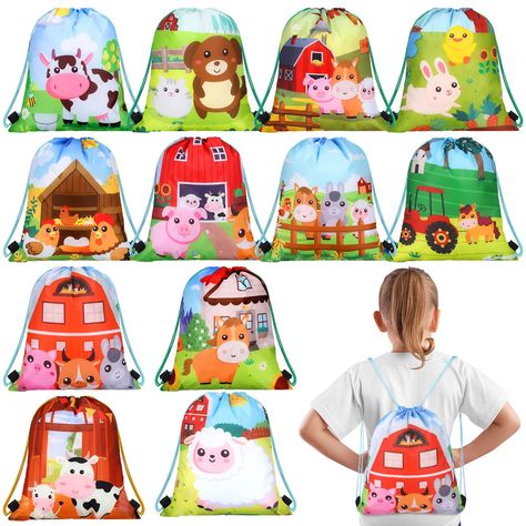 PRICES MAY VARY. Farm Themed Birthday Party Supplies: you will get 24 pieces of drawstring party favor bags in 12 different styles, 2 pieces each, measuring about 30 x 25 cm/ 12 x 10 inches, ample quantity and right size can fully meet your child's needs Cute Farm Animals: farm birthday party supplies are printed in 12 different patterns, including pigs, sheep, cows, chickens, bunnies, farmhouse, etc., which are cute and fun, full of childlike innocence, suitable for boys and girls Fine Workmans Tractor Party Favors, Animal Party Favors, Farm Animal Party, Baby Shower Gift Bags, Farm Themed Birthday Party, Goodie Bags For Kids, Bags For Kids, Animal Backpacks, Farm Animal Birthday