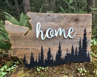 Washington Wood Art | Etsy University Washington, Pallet Signs Rustic, State Wall Art, Moon Nursery, State Signs, Washington State University, Wood Pallet Signs, Rustic Wood Signs, Tree Line