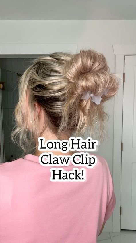 Lainey Ostrom | Quick messy bun! More step-by-step messy buns on my YouTube channel, Laineymariebeauty💗💗 - - #messybuntutorial #topknots #topknotbun… | Instagram Clip Hairstyles For Long Hair, Quick Updos For Long Hair, Best Haircuts For Men, Claw Clip Hairstyles, Easy Updos For Long Hair, Long Hair Clip, Nurse Hairstyles, Double Buns, Low Bun Hairstyles