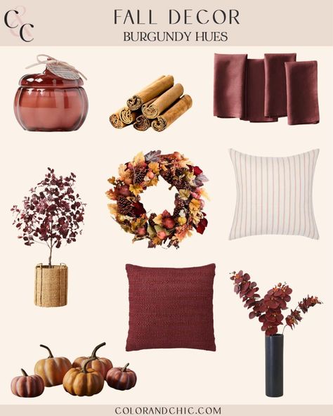 Burgundy Fall Decor Living Room, Autumn Home Decor Ideas Living Room, Maroon Fall Decor, Red Fall Decor, Burgundy Fall Decor, Burgundy Home Decor, Fall Decor Living Room Cozy, Orange Fall Decor, Burgundy Decor