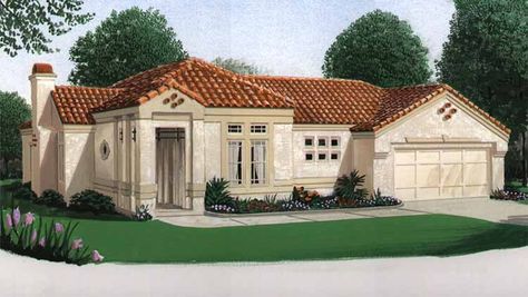 Mediterranean House Plan with 2360 Square Feet and 3 Bedrooms from Dream Home Source | House Plan Code DHSW72458 Contemporary Mediterranean House, Mediterranean Floor Plans, Southwest House Plans, Mediterranean Mansion, Mediterranean House Plan, Mediterranean Style House Plans, Mediterranean House Plans, Mediterranean House, Courtyard House Plans