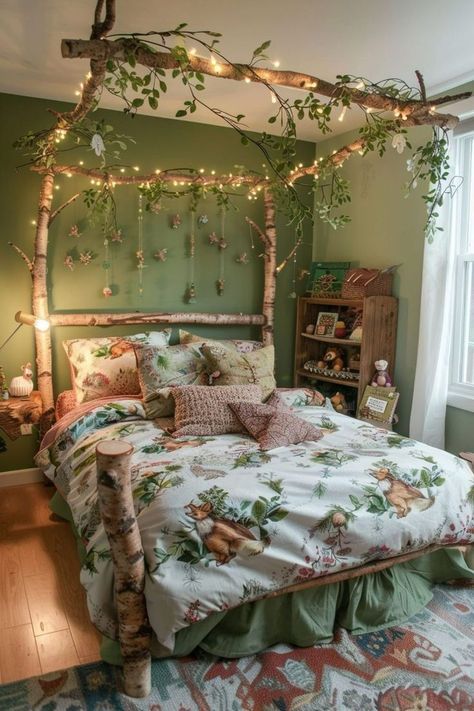 #homedecor, #interiordesign, #homedesign, #decor inspiration Forest Inspired Bedroom, Forest Bedroom Ideas, Woodland Theme Bedroom, Fairy Garden Bedroom, Forest Themed Bedroom, Cottagecore Bedroom Ideas, Woodland Bedroom, Forest Bedroom, Woodland Retreat