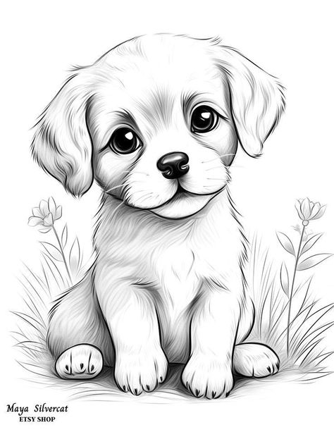 Drawing Of Animals Easy, Pictures Of Dogs To Draw, Dog Images Drawing, Cute Drawings Dog, Puppy Drawing Sketches, Cute Animal Drawings Sketches, Cute Puppy Sketch, Colouring Sketches, Puppy Coloring Pages Free Printable