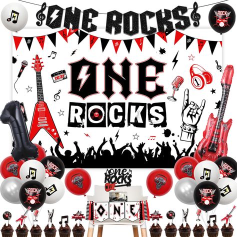 Rock And Roll Party Decorations, Rock And Roll Party, 1st Birthday Decorations Boy, Rock And Roll Birthday Party, Rock And Roll Birthday, Rockstar Birthday, Rockstar Birthday Party, Rock N Roll Party, Skull Rock