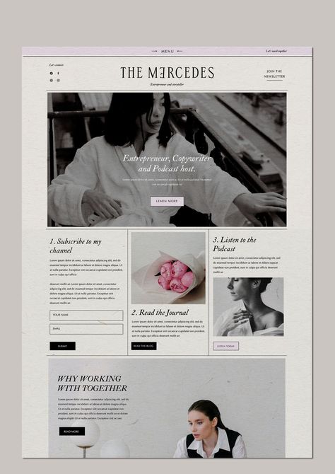 Editorial Blog Design, Journalism Website Design, Website Design Inspiration Blog, Writer Website Design Inspiration, About The Author Page Design, Copywriter Website Design, Vintage Website Design Inspiration, Blogs Website Design, Blog Inspo Website