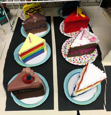 The Helpful Art Teacher: Food Art Sculptures: Innovative Dessert Designs Sweet Treats Art Project, Paper Mache Cake Slice, Paper Mache Food Sculpture, Elementary Sculpture Projects, Paper Mache Cake, Cake Sculptures, Wayne Thiebaud Cakes, Paper Flowers Making, Treat Art