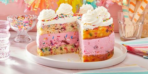 Every Party Needs This Birthday Ice Cream Cake Pioneer Woman Ice Cream, Birthday Ice Cream Cake, Birthday Ice Cream, Ice Cream Birthday Cake, Birthday Cake Flavors, Pink Desserts, Ice Cream Cake Recipe, Homemade Cake, Funfetti Cake