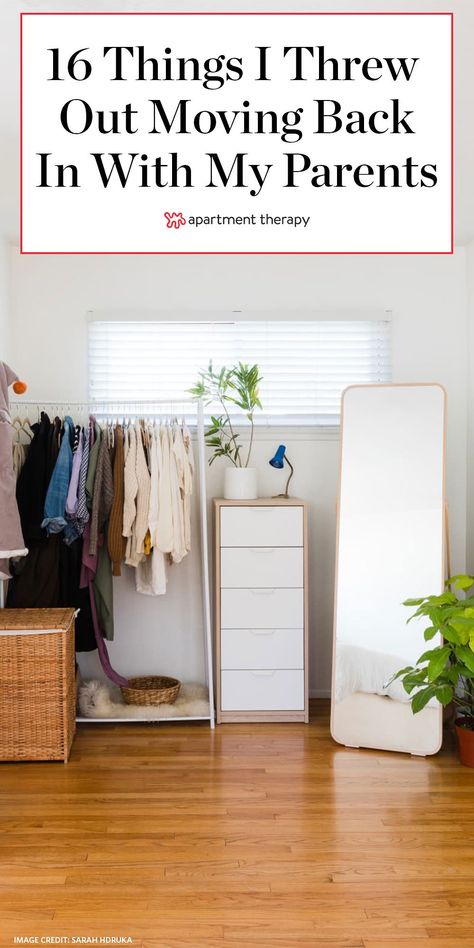 Taking ownership of your childhood bedroom is going to help make the move back home a lot more bearable. Here are the things that I threw out and donated when I moved back into my childhood bedroom. #movingtips #decluttering #childhoodbedroom #childrensbedroom #movingwithparents #organizingideas Bedroom Parents, Bedroom Declutter, Olive Green Bedrooms, Childhood Bedroom, Declutter Bedroom, Parents Bedroom, Parents Room, Moving Home, Adult Bedroom