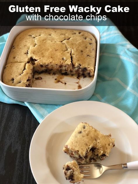 Gluten Free Vanilla Wacky Cake Wacky Vanilla Cake, Desserts With No Milk, Cakes Without Icing, Poor Desserts, Vegan Chocolate Chip Cake, Cakes Without Frosting, Do Nothing Cake Recipe Simple, Cool Cakes Crazy, Vanilla Wacky Cake Recipe