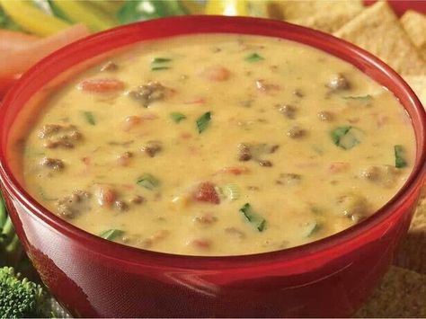 Velveeta Cream of Mushroom Dip Superbowl Party Food Easy, Sausage Cheese Dip, Cheeseburger Dip, Rotel Dip, Queso Dip Recipes, Grilling Menu, Recipes Chocolate, Velveeta Cheese, Queso Dip