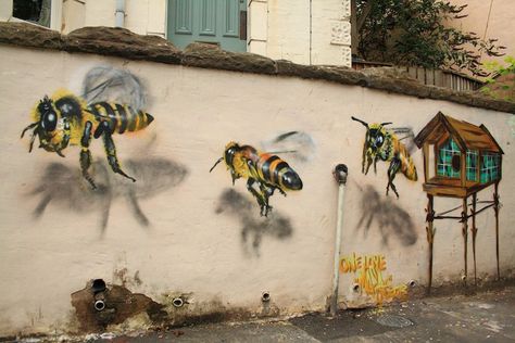 Street-Art-by-Louise-Masai-in-Bristol-England-1- Bee Graffiti, Bees Project, Uk Graffiti, Viennese Waltz, Street Art Utopia, Bee Hotel, Amazing Street Art, 3d Street Art, Best Street Art