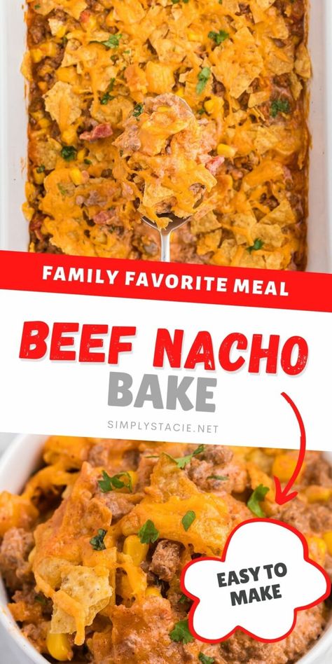 Nacho Bake, Nacho Casserole, Nachos Recipe Beef, Baked Nachos, Slow Cooker Beef Stroganoff, Chipped Beef, Nachos Beef, Taco Night, Beef And Noodles