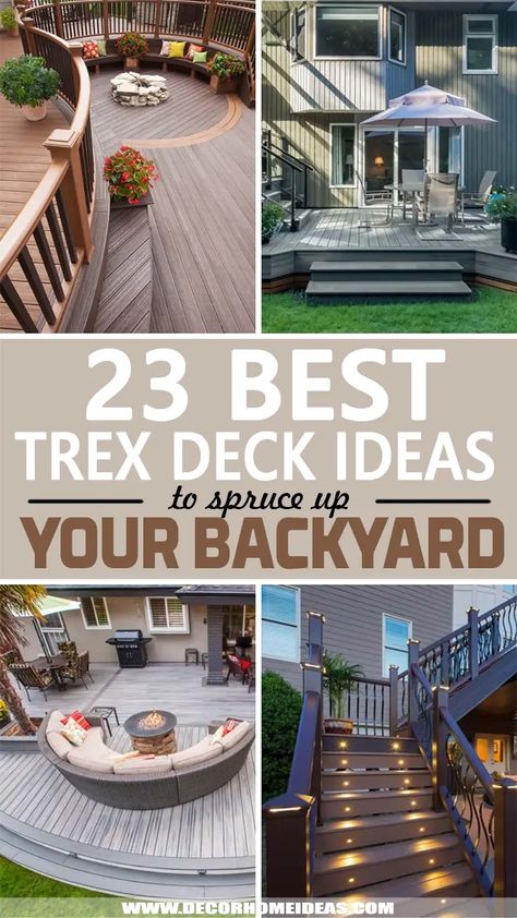 23 Best Trex Deck Ideas To Consider For Your Next Makeover | Decor Home Ideas Decks With Trex Decking, Decks With A View, Front Yard Decking Ideas, Deck Ideas Trex Patio Design, Outdoor Deck Ideas Layout, Step Down Deck To Patio, Nice Deck Ideas, Tiered Decks And Patios, Two Step Deck Ideas