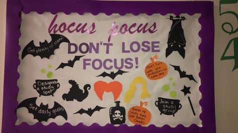 Halloween High School Bulletin Boards, Halloween Bulletin Boards For High School, Bulletin Board Ideas For Halloween, Life Skills Ra Bulletin Board, Hocus Pocus Bulletin Board Ideas, Spooky Bulletin Boards, Halloween Bulletin Boards For College, Halloween Ra Bulletin Boards, Hocus Pocus Bulletin Board