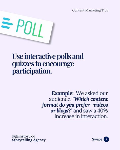 Are your posts getting lost in the scroll? Interactive content could be the game-changer. Polls, quizzes, and contests don’t just capture attention; they invite your audience to actively participate and engage. Brands like BuzzFeed and Spotify use interactive content to build loyal communities and spark ongoing conversations. Imagine the impact of a well-placed quiz or poll on your engagement. Ready to boost your content strategy with interactive experiences? Let’s take your audience e... Nurse Art, Content Strategy, Game Changer, Buzzfeed, Marketing Tips, Content Marketing, Storytelling, Lost, Quick Saves