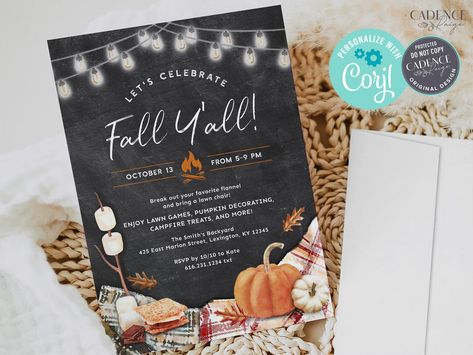 Fall Party Invitation, Fall Celebration, Fall Block Party Invitation, Backyard Fall Party Invitation, Fall Bonfire Party DIY Printable Corjl - Etsy Backyard Fall Party, Engagement Party Fall, Fall Bonfire Party, Fall Engagement Party Invitations, Fall Engagement Parties, Block Party Invitations, Fall Party Invitations, Backyard Gathering, Fall Bonfire