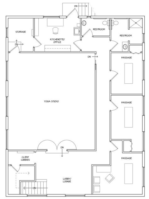 Studio Plan Architecture, Yoga Studio Layout, Yoga Studio Floor Plan, Yoga Center Design, Yg Building, Dance Studio Floor, Yoga Studio Interior, Wellness Center Design, Studio Plan