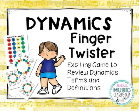 This dynamics game is sure to be a big hit in your elementary music room or private studio. Dynamics Finger Twister is a digital download for you to print, laminate, and use with your students. It's great for music centers or stations, and it requires very little prep time. Dynamics Music Game - Dynamics Finger Twister for Elementary Music Classroom, music theory activities, music centers Dynamics In Music, Finger Twister, Dynamics Music, Music Dynamics, Teaching Music Theory, Music Theory Games, Elementary Music Room, Elementary Music Classroom, Classical Conversations