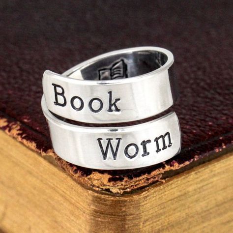 Books And Tea, Book Stamp, Book Jewelry, Wrap Ring, Book Worm, Book Dragon, Bookish Gifts, Reading Book, Book Sale