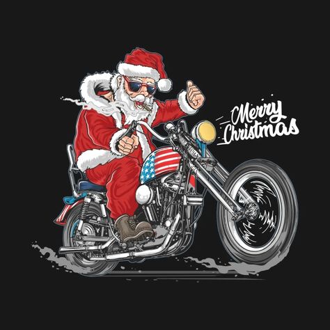 Biker Santa - Biker Santa - T-Shirt | TeePublic Motorcycle Christmas, Biker Art, Merry Christmas Santa, Santa Claus Christmas, Santa Clause, Riding Motorcycle, Caricatures, Christmas Background, Christmas Wallpaper