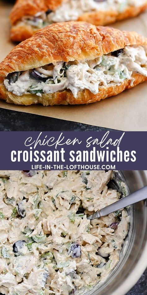 Chicken Salad Sandwich Savory Chicken Salad, Classic Chicken Salad Sandwich, Croissant Rolls, Croissant Sandwiches, Flaky Croissants, Chicken Salad Croissant, Chicken Salad Sandwich Recipe, Summer Sandwiches, Croissant Sandwich