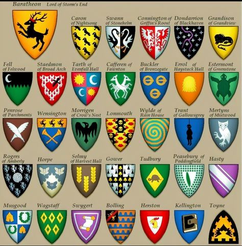 Game Of Thrones Houses Symbols, Fantasy Heraldry, Asoiaf Houses, House Dayne, Game Of Thrones Map, Westeros Map, Game Of Thrones Instagram, House Baratheon, Heraldry Design