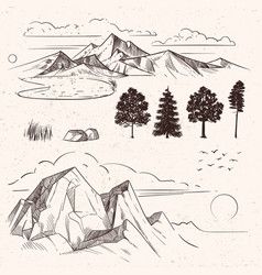 Rustic well sketch Royalty Free Vector Image - VectorStock Well Sketch, Mountain Sketch, Cloud Vector, Mountains Landscape, Hand Drawn Vector, Hand Drawing, Single Image, Mountain Range, Mountain Landscape