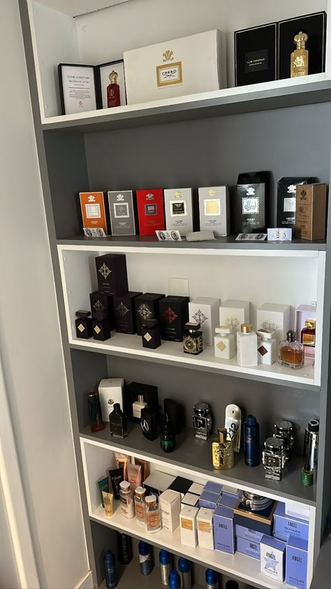 Cologne Display Ideas, Fragrance Cabinet, Cologne Display, Fragrances Perfume Men, Brazil Houses, Mens Closet, Fragrance Display, Best Cologne, Cologne Collection