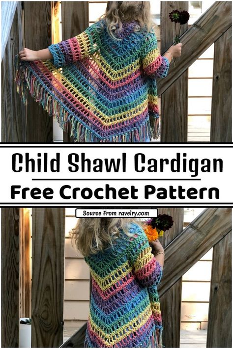 Girls Poncho Crochet Pattern, Crochet Poncho Patterns Kids, Kimono Crochet, Modern Haken, Summer Child, Cardigan Crochet Pattern, Kids Crochet Pattern, Crochet Cardigan Pattern Free, Crochet Kimono