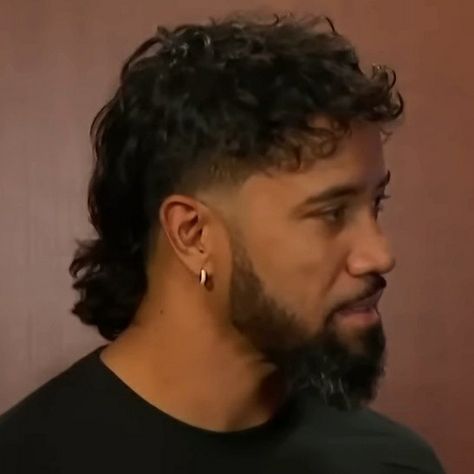 Curly Hair Mullet Men Mexican, Mexican Mullet Hairstyle Mens, Beard And Mullet, Puerto Rican Hairstyles Men, Jey Uso Haircut, Mullet Curly Hair Men, Cowboy Haircut Men, Hairstyles For Men 2022, Jay Uso