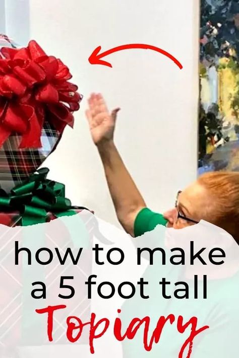 Learn how to make a homemade tall Christmas topiary for front door for cheap. Step by step easy DIY Christmas Topiary instructions. Check out this beautiful Christmas decorating idea for your front porch, front door or deck. #christmastopiary #diytopiary Ornament Topiary Diy, Diy Christmas Topiary, Decor Hacks Diy, Porch Front Door, Topiary Diy, Christmas Topiary, Dollar Store Christmas Crafts, Christmas Crafts Diy Projects, Diy Christmas Presents