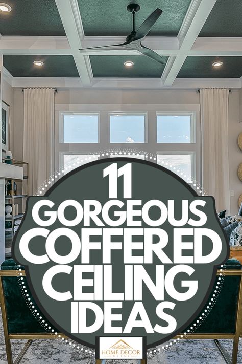 Ceiling Inset Ideas, Tray Ceiling Color Ideas, Fireplace With Coffered Ceiling, Faux Tray Ceiling Ideas, Coastal Ceiling Design, Cofford Ceiling Family Rooms, Old Ceiling Design, Coffered Ceiling With Lights, Craftsman Coffered Ceiling